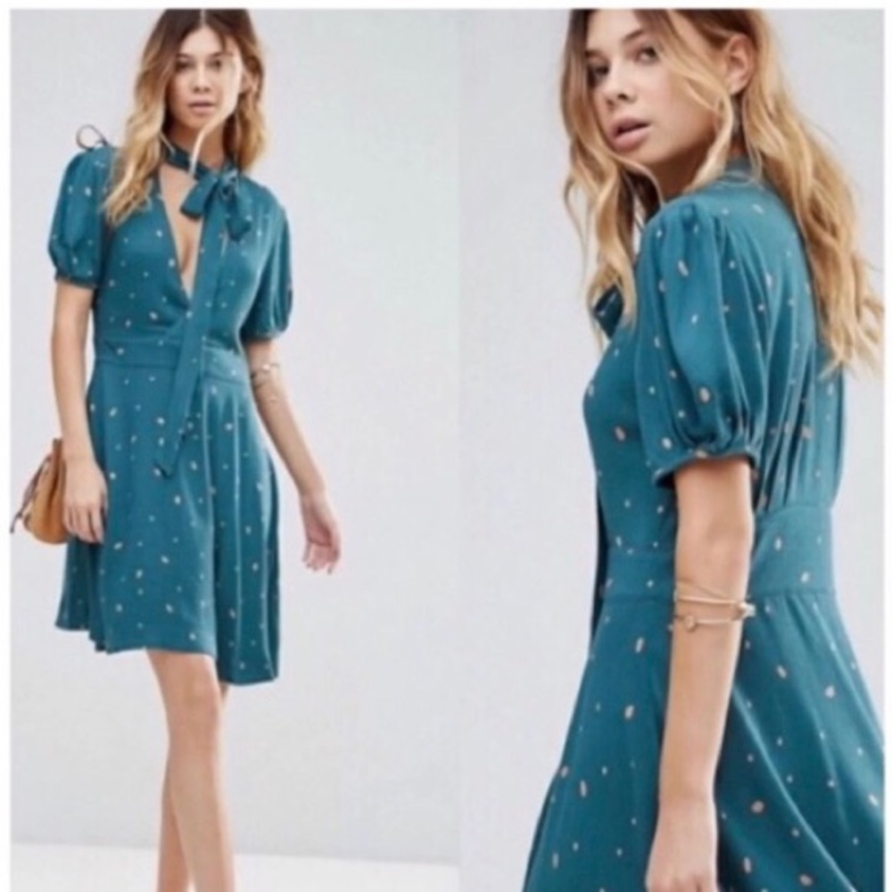 Free People green polka dot mini dress